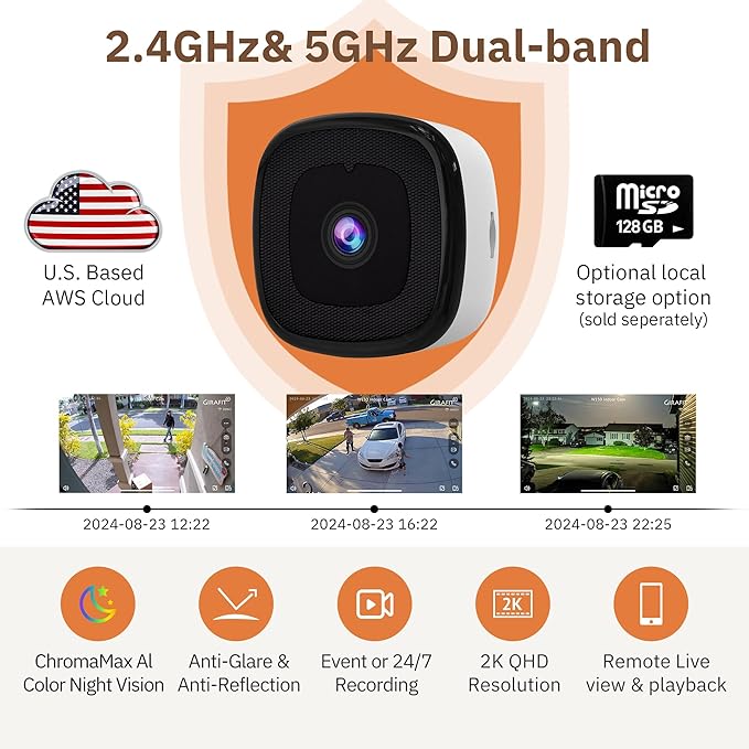 3MP 2K Window Camera,2.4GHz & 5GHz WiFi Indoor Cameras for Home Security with ChroMax Al Color Night Vision,Person & Motion Detection,24/7 Recording,Easy & Quick Install(3pcs)