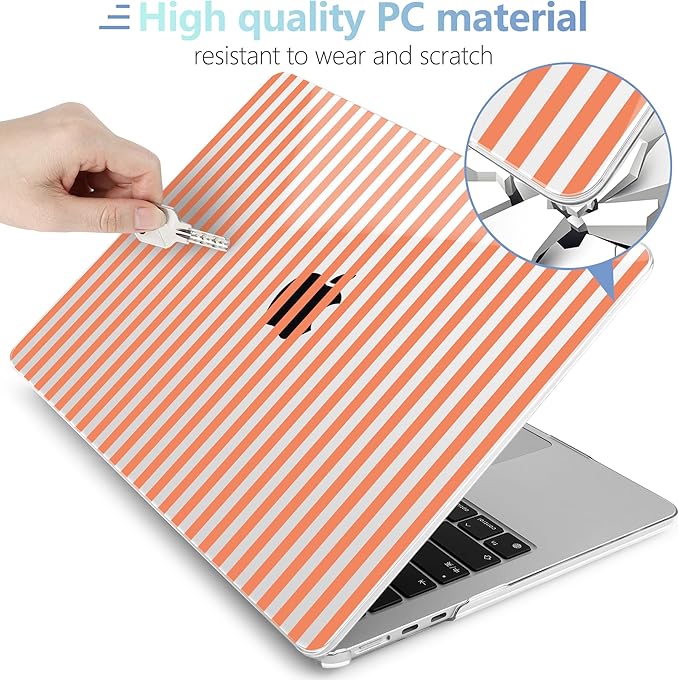 MEEgoodo Case for M5/M4/M3/M2 MacBook Air 15 inch Case 2026 2025 2024 2023, Laptop Shell Fit Model (A3448/A3241/A3114/A2941) for MacBook Air 15.3-inch, Orange Stripes