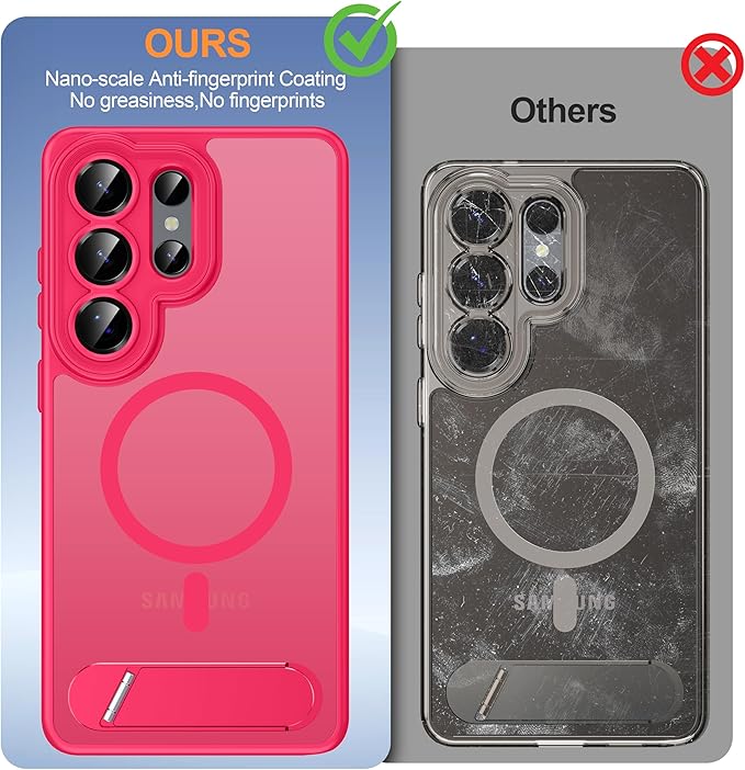 Magnetic for Samsung Galaxy S26 Ultra Case, [Compatible with MagSafe][Full Camera Protection][Built-in Invisible Kickstand] Translucent Matte Phone Case for S26 Ultra 6.9" - Hot Pink