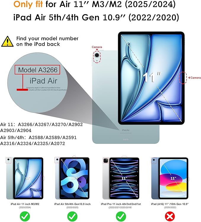 DTTO for iPad Air 11 inch Case M4 / M3 / M2 (2026/2025/2024), iPad Air 5th / 4th Gen (2022/2020), 360 Degree Rotating Premium Leather Folio Stand Cover with Pencil Holder, New Blue