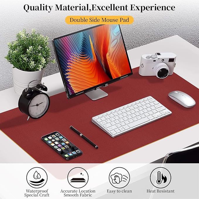 Bloss Red Leather Desk Mat Protector,Large Mouse Pad,Dual-Side Use Mouse Pads,Office Desks Mats,Laptop Protector Desks Mat,Waterproof Dual-Side Desk Keyboard/Writing Pad for Office/Home.31.5"x 15.7"