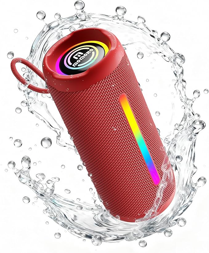 Portable Bluetooth Speaker, IPX7 Waterproof Wireless Speaker, 30W Loud Stereo Sound with Deep Bass, Bluetooth 5.4, EQ Mode for Home/Outdoor/Travel, Birthday Gifts for Adults Men Women Teen (Red)