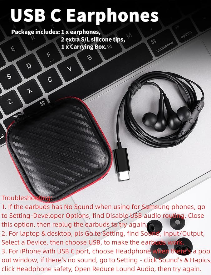 USB C Headphone for Samsung S26 S25 FE S24 A16 A17 Wired Earbuds Magnetic in-Ear Type C Earphone with Microphone Volume Control Bass Stereo Noise Canceling for iPhone 17 Pro Max 16 16e 15 Pixel 10a 9a