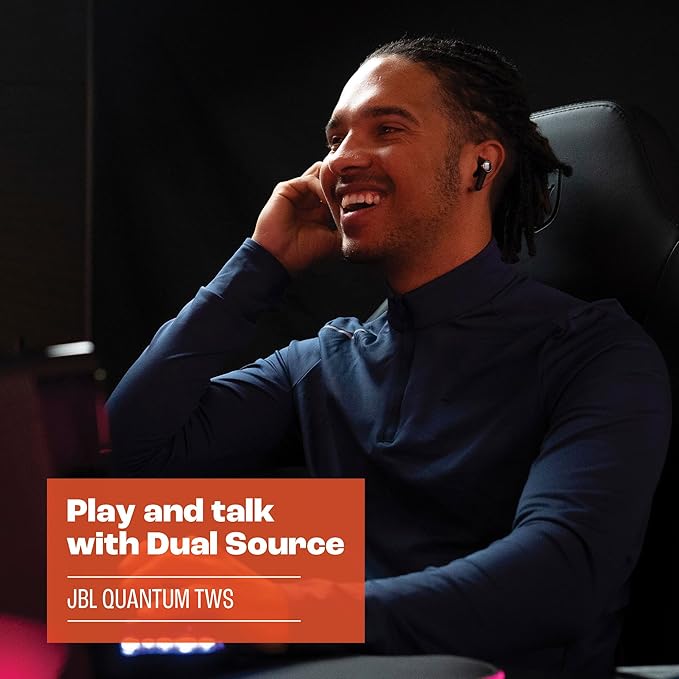 JBL Quantum TWS - True Wireless Noise Cancelling Gaming Earbuds, Fast Pair and JBL Dual Source, 6 beamforming mics, IPX4 Water Resistant, Up to 8hrs Playtime with 16hr of Backup in The case (Black)