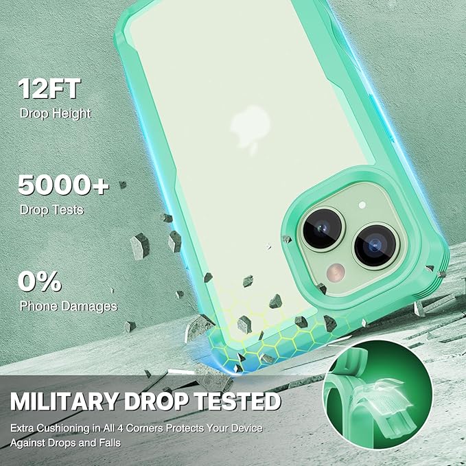 CENHUFO Privacy for iPhone 15 Plus Case, Full Body Phone Case with Built-in 9H Tempered Glass Privacy Screen Protector and Camera Lens Protector, Anti Peep Spy Shockproof Bumper Clear Cover -Green