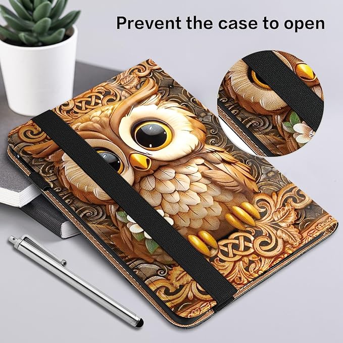 Case for iPad Pro 13 Inch (M5/M4) 2025/2024, PU Leather Tablet Cases Flip Folio Multi-Angle Viewing Stand Protective Cover with Card Slots - Brown Owl