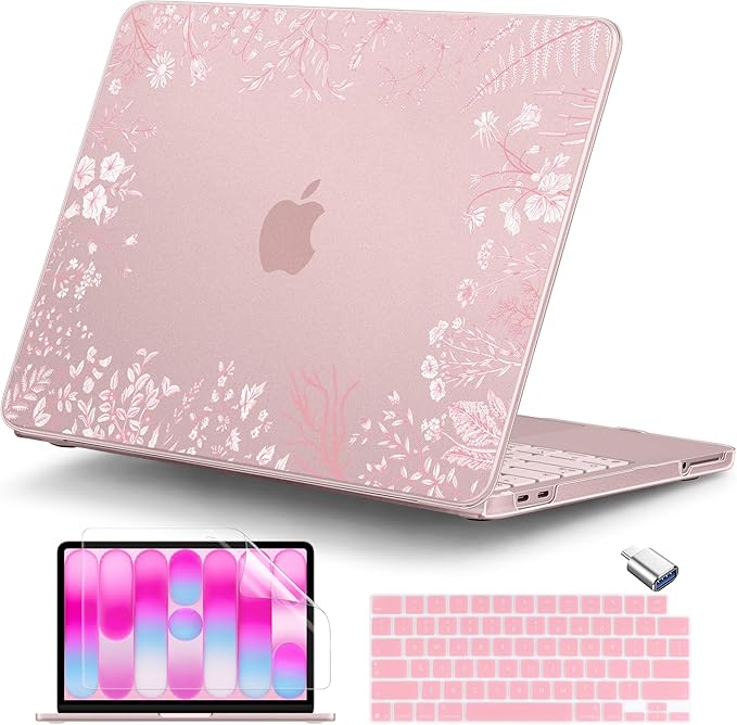 DONGKE for MacBook Neo 13 inch Case 2026 (Model A3404), Artistic Flower Pattern Ultra Slim Frosted Matte Hard Shell, Anti-Scratch & Fingerprint Resistant Cover - Blush Wild Flowers
