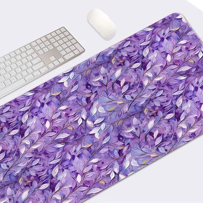 Britimes Purple Leaves Abstract Oil Painting Large Mouse Pad Non-Slip Leaves Colorful Desk Pad Keyboard and Mouse Desk Mat Gaming Mousepad for Game, Office & Home, 31.5 x 15.7 in
