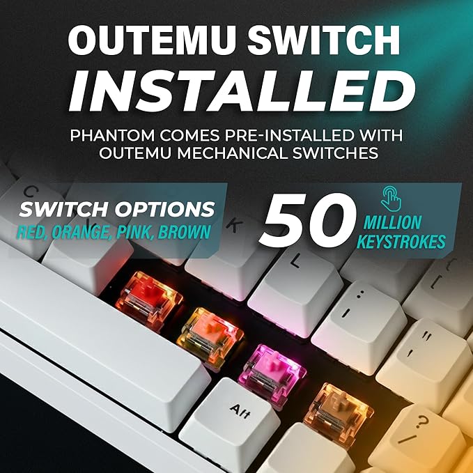 TECWARE Phantom+ Elite 87 Mechanical Gaming Keyboard | RGB LED Backlit | Hot Swappable Wraith Brown Switches | 87 Key TKL Layout | Thocky Sound Profile | Tri-Mode Wireless Bluetooth/2.4GHz | White