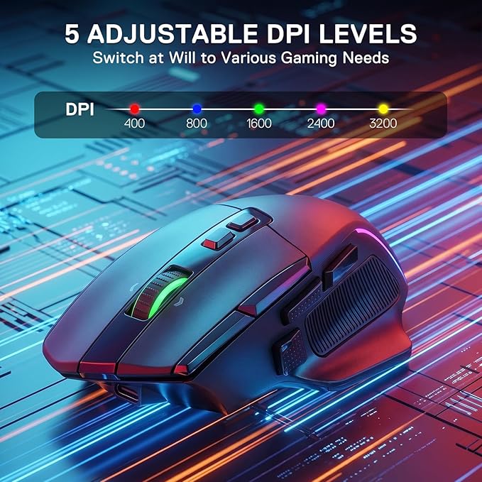 Redragon M925 PRO Wireless Gaming Mouse, 26,000 Max DPI Optical RGB Mice with 10 Programmable Buttons, Hyper-Fast Scroll, Software Supports DIY Keybinds & DPI, Black