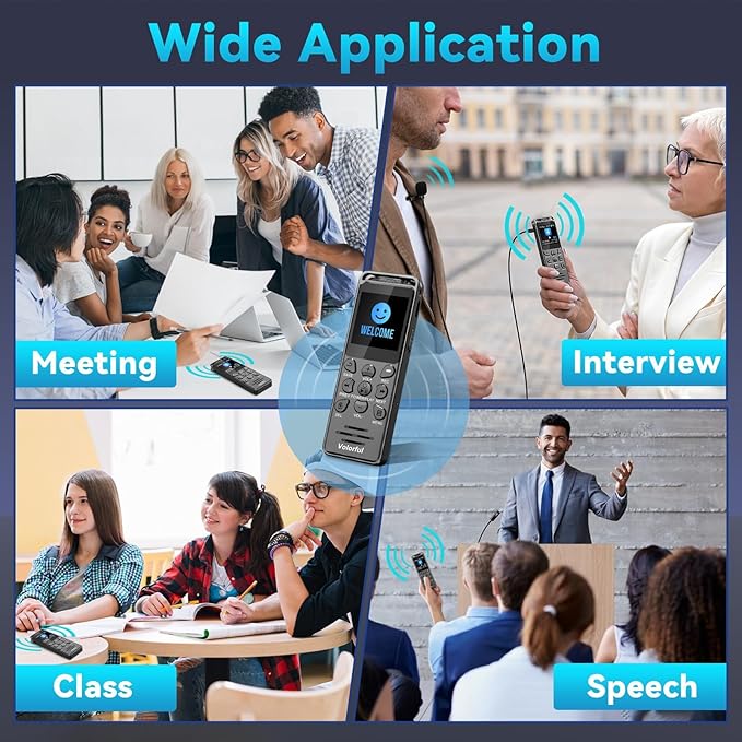 144GB Digital Voice Recorder with Playback, Volorful 1536Kbps Audio Recorder for Interviews Meetings, Voice Activated Recorder Recording Device with Noise Reduction, MP3 Stereo Player, Microphone