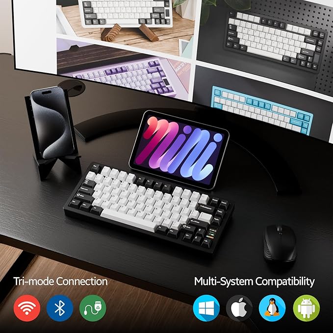 Chilkey ND75 Aluminum Keyboard 75% Percent Wireless Gaming Mechanical Keyboard with LCD Screen, Quick Assembly, BT/2.4G/USB-C, Hot Swappable Per-key RGB Custom Black Key Board for Laptop Office PC