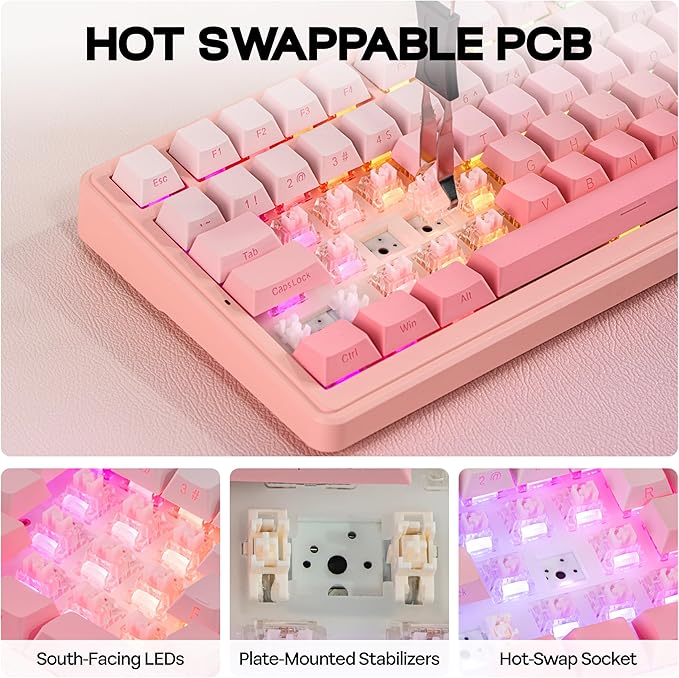MechLands Aula F108 100% Wireless Gaming Keyboard, Full Size Custom Gasket Mechanical Keyboard, 4000mAh Battery, Programmable 108 Keys, Hot-Swappable, for Win/Mac (Pink Gradient)