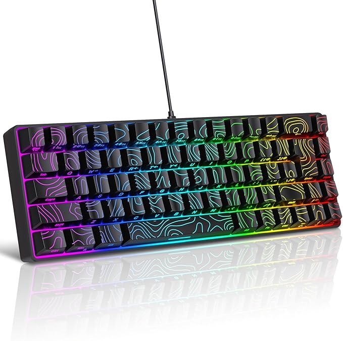 Snpurdiri 65% Wired Gaming Keyboard, 68 Keys RGB Backlit Ultra-Compact Small Gaming Keyboard, for PC/Mac Gamer, Typist, Travel, Easy to Carry on Business Trip Black