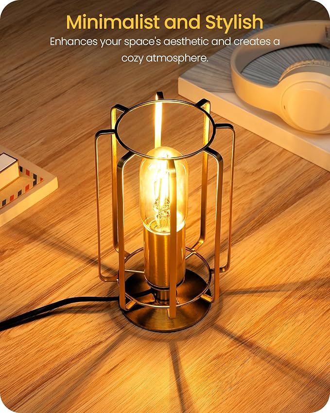 Industrial Table Lamp Set of 2, Small Brass Desk Lamp with Dimmable 2400K Warm Light LED Bulb, Vintage Desk Lamp, Nightstand Lamp for Bedroom, Study, Office, Small Space, Gold D05TLP205