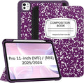 Fintie SlimShell Case for iPad Pro 11-inch (M5) 2025 / (M4) 2024 - [Built-in Pencil Holder] Soft Flexible TPU Protective Stand Back Cover, Composition Book Purple