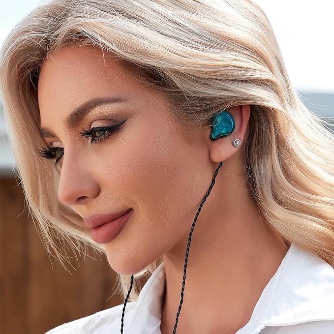 CCZ Melody inear Earphones Wired Gaming Earbuds 1DD 1BA Hybrid Drivers in-Ear Headphones iem Earbuds HIFI Bass with Ear fins, 4N OFC Cable for Drum, Studio, Editing, pc, Gaming(Green, with microphone)