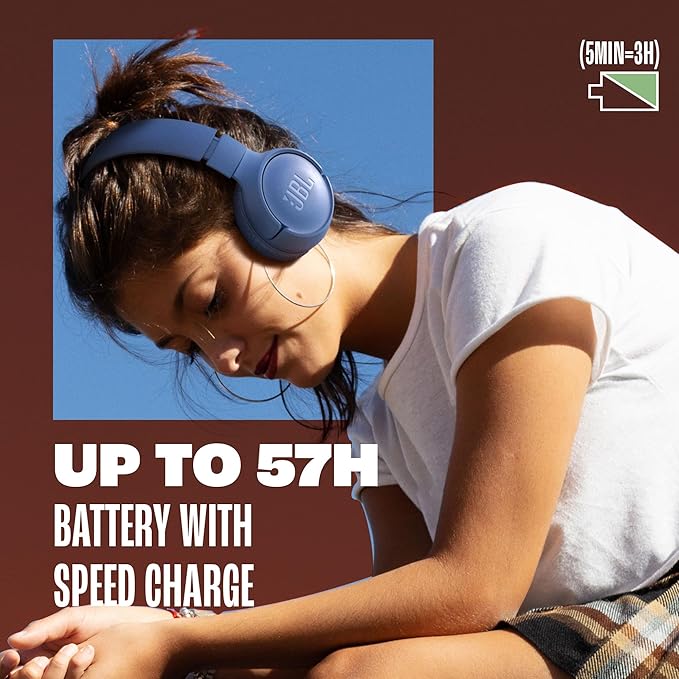 JBL Tune 520BT - Wireless On-Ear Headphones, Up to 57H Battery Life and Speed Charge, Lightweight, Comfortable and Foldable Design, Hands-Free Calls with Voice Aware (Black)