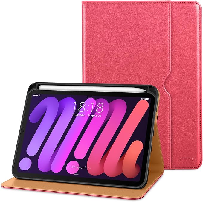 DTTO for iPad mini 7th (A17 Pro) 2024/iPad Mini 6th Generation Case 2021 8.3 Inch, Premium Leather Business Folio Stand Cover for Mini 7/6 with Pencil Holder-Multiple Viewing Angles, Watermelon red