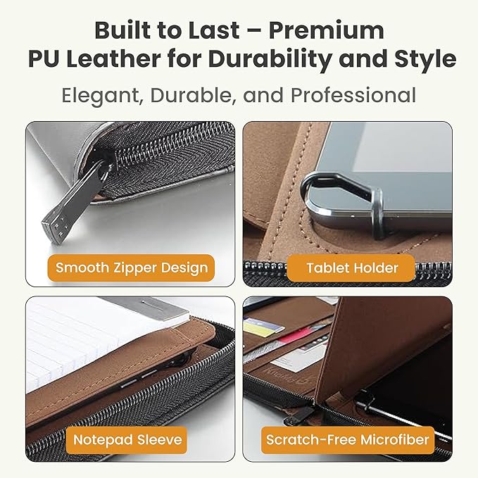 KHOMO Universal Padfolio Case – Tablet Portfolio Organizer with Notepad Holder – Compatible with iPad 10th/11th Gen, iPad Pro 11, iPad 7/8/9 (10.2", 10.9", 9.7")