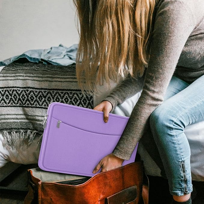 14 inch Laptop Sleeve, Shockproof Protective Laptop Cover Briefcase Carrying Computer Bag with Accessory Pocket Portable Computer Sleeve for 14" MacBook, HP, Dell, Lenovo, Acer, Purple