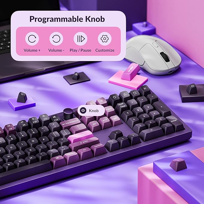 Keychron Q6 Pro Full-Size Wireless Bluetooth Mechanical Keyboard, Full Aluminum, Hot-Swappable Keychron Super Red Switch, Launcher Programmable, NKRO Knob, KSA PBT Keycaps, Mac/Win/Linux - Purple