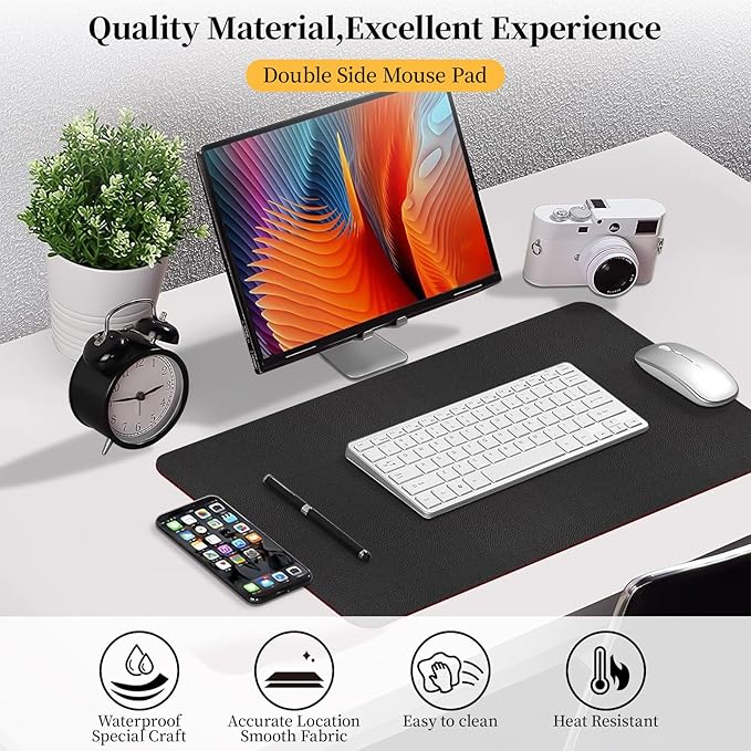 Bloss Black Leather Desk Mat Protector,Laptop Desk Pad,Desk Writing Pad,Leather Mouse Pad,Office Desks Mats,Desk mat for Keyboard and Mouse,Dual-Side Computer Mouse Pads for Office/Home.23.6"x 13.8"