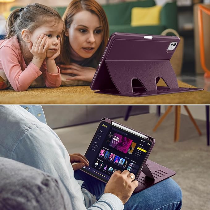 VIKESI Case for iPad Pro 11 inch (M5/M4) 2025/2024,Multiple Angles Stand Cover,Soft Back,Pencil Holder,and Auto Sleep/Wake,Dark Purple