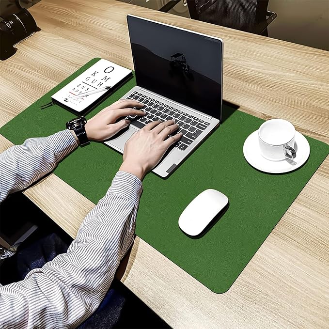 Bloss Green Leather Mouse Pad,Leather Desk Mat Protector,Dual-Side Use Mouse Mats,Office Desks Mats,Laptop Protector Desks Mat,Waterproof Keyboard Pads,Desk Writing Pad for Office/Home.31.5"x 15.7"