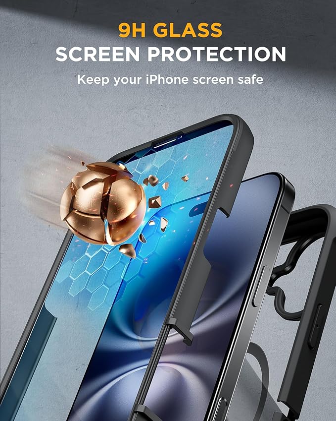 Miracase Magnetic for iPhone 16 Plus Case Full-Body Phone with Built-in Glass Screen Protector, [Compatible with MagSafe] Military Drop Proof 16 Plus Cover Bumper 6.7 inch, Black
