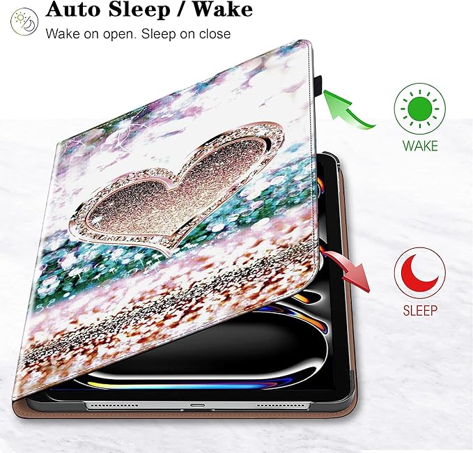 Case for iPad Pro 11 inch Case (M5/M4) 2025/2024, Premium Leather Folio Stand Cover with Auto Wake/Sleep, Pencil Holder and Card Slots - Diamond Peach