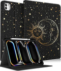 Uppuppy for iPad Pro 13 Inch Case 2024 - Women Girls Cute Folio Smart Cover with Pencil Holder Sun Moon Star Black Girly Pretty Unique for iPad Pro M4 13 Inch Cases A2925 A2926 A3007