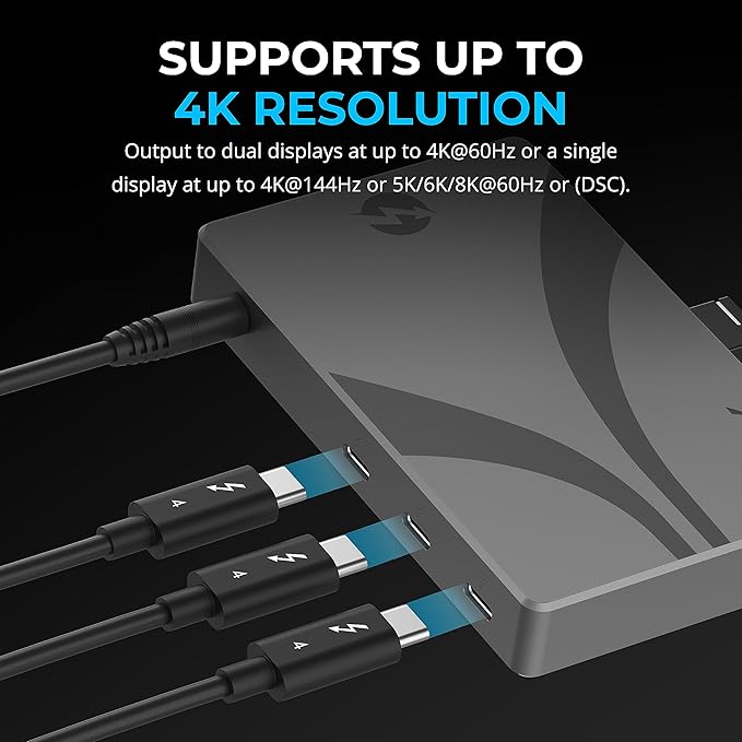 SABRENT Thunderbolt 4 Hub, 60W Charging USB-C Dock for Laptops, 3X TB4 + 1x USB-A, Supports Dual 4K@60Hz or 8K@60Hz Display, Certified TB4 Cable, macOS/Windows Compatible (HB-TBT4)