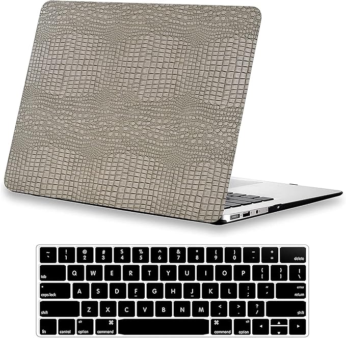 DTangLsm for Crocodile MacBook Air 15 inch Case 2026 2025-2023 M5 M4 M3 M2 A3448 A3241 A3114 A2941, Alligator Skin Textured PU Leather Hard Shell Cover for MacBook Air M5 15" Case+Keyboard Skin,Silver