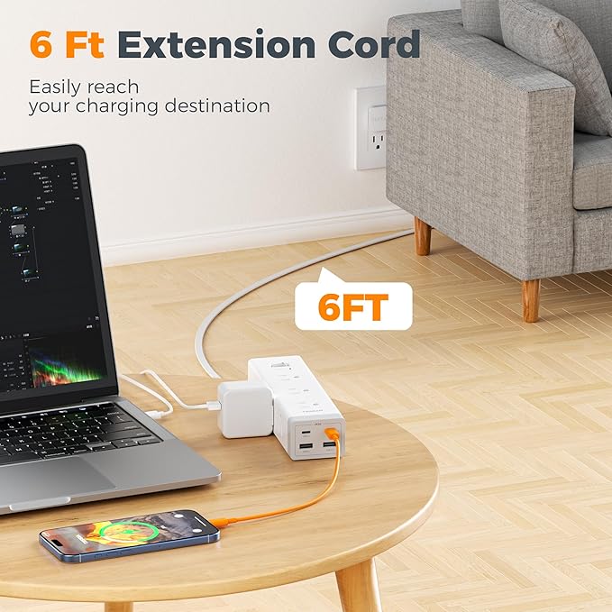 TESSAN Surge Protector Power Strip PD 20W, Ultra Thin Flat Plug 6 FT Extension Cord, 9 Outlets 4 USB(2 USB C), 1050J, 1875W 15A, Multiple Outlets Charging Station for Home, Office, College Dorm Room