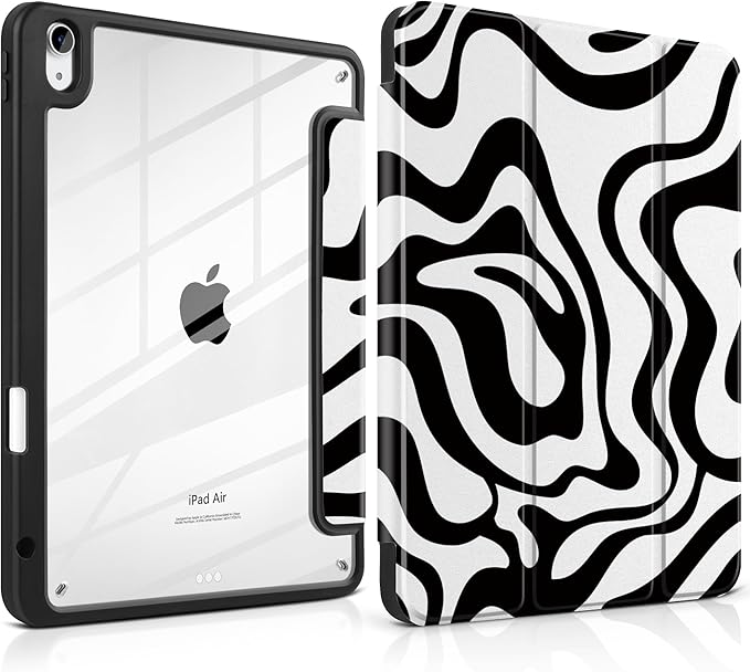 Case for iPad Air 13 inch 2026 M4 2025 M3 2024 M2 Release with Pencil Holder - Aesthetic Cute Preppy Design Trifold Cover with Soft TPU Bumper Clear Back Auto Sleep for Girls Women, Waves