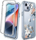 Diaclara Designed for iPhone 14 Case, Full Body Rugged Case with Built-in Touch Sensitive Anti-Scratch Screen Protector, with Camera Lens Protector for iPhone 14 6.1" (Lily) Butterfly