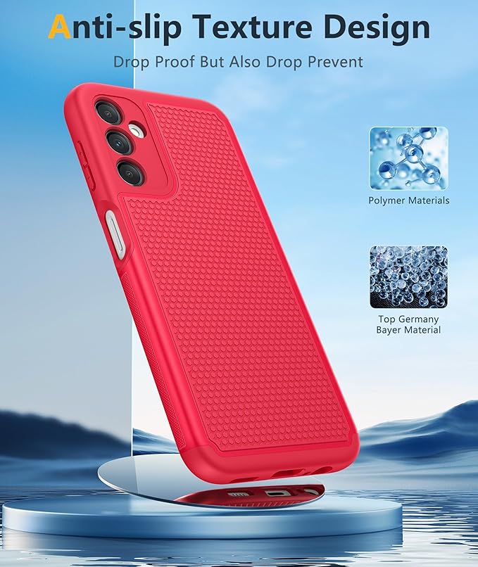 FNTCASE for Galaxy A14-5G Phone Case: Samsung A14 5G Military Grade Drop Protection, 14ft Drop Tested, Screen Protector Included, Anti-Slip Matte Textured, TPU+PC Dual Layer Shockproof Cover (Red)