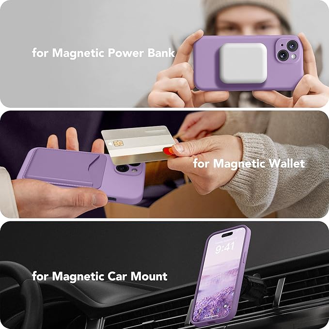 Magnetic for iPhone 14 Case, Compatible with MagSafe, [Full Camera Protection][Screen Protector] Silicone Shockproof Protective Phone Case for iPhone 14 6.1 inch, Light Purple