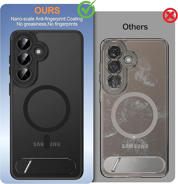 Magnetic for Samsung Galaxy S26+ Plus Case, [Compatible with MagSafe][Full Camera Protection][Built-in Invisible Kickstand] Translucent Matte Phone Case for S26 Plus 6.7" - Black