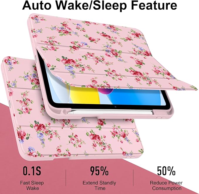 Case for iPad Air 13 inch 2026 M4 2025 M3 2024 M2 Release Slim Lightweight Shockproof Cute Light Pink Cover with Clear Back TPU Edge Pencil Holder Trifold Stand Auto Wake Sleep, Elegant Rose