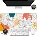 Floral Line Art Desk Pad, Large Gaming Mouse Pad, 31.5"x15.7" Extended Big Computer Keyboard Mouse Pad with Non-Slip Base and Stitched Edge