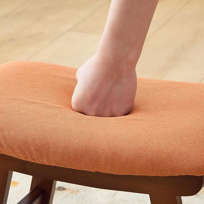 Foot Stool,Under Desk Foot Rest Ottoman, Washable Stool for Office, Living Room, Bedroom (Brown Legs-Orange Stool Seat)