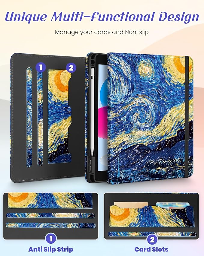Kidcube for iPad 10th Generation Case 2022, for iPad (A16) Case 11th Generation 2025 - for Women Girls Kids Cute Rotating Stand Folio Cover with Pencil Holder & Card Slot Cool Design Teens Cases