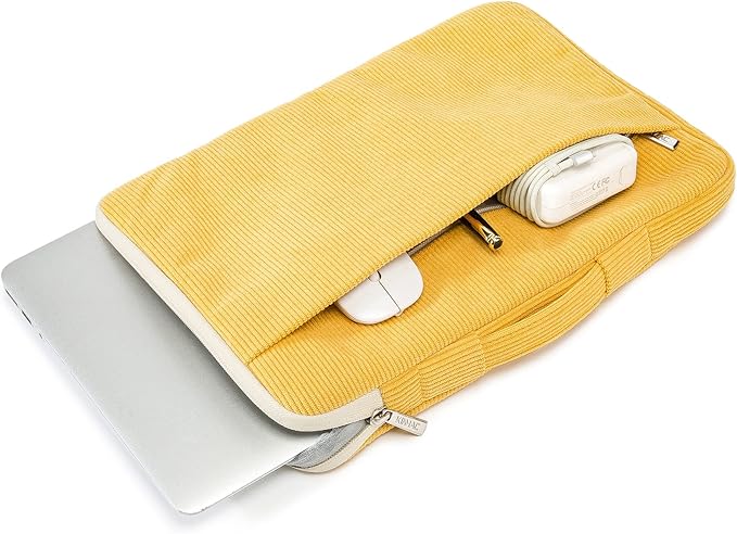 Kinmac Yellow Corduroy 360° Heavy Duty Protective Laptop Sleeve Case Bag Cover with Handle for MacBook Air 13 inch,iPad Pro 13 inch and 13.3 inch HP,Dell,Lenovo,Asus,Acer Laptop