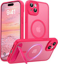 Magnetic Compatible with iPhone 15 Plus Case, [Built-in Kickstand][Full Camera Protection][Compatible with MagSafe][Anti-Fingerprint] Shockproof Phone Case for iPhone 15 Plus 6.7",HotPink