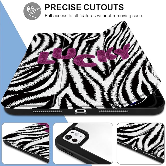 TWOLSKOO Case for iPad Pro 11-inch (M5 2025 / M4 2024), Clear Acrylic Back with TPU Bumper, Pencil Holder, Trifold Stand, Auto Sleep/Wake, Zebra Stripes
