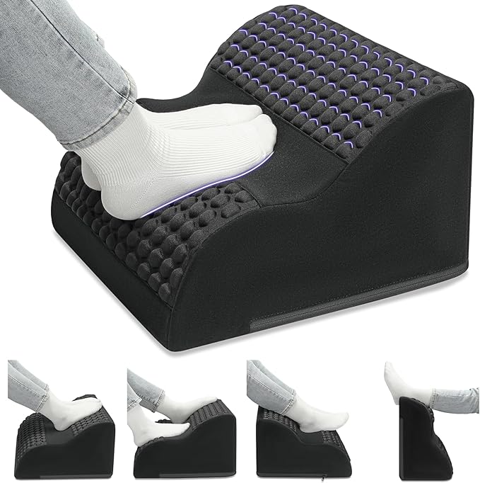 Foot Rest for Under Desk at Work, 3-Tier Foot Stool with Massage Dots and Thick High-Density Foam, Ergonomic Footrest with Washable Cover for Home and Office, Back, Legs & Hip Pain Relief, Black