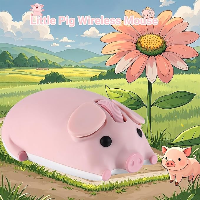 elec Space Cute Pig Design Wireless Mouse Dual Mode Bluetooth & USB Mouse, Silent Operation, Ergonomic, Perfect for Laptops & PCs, Ideal Gift for Animal Lovers and Family (Pink)