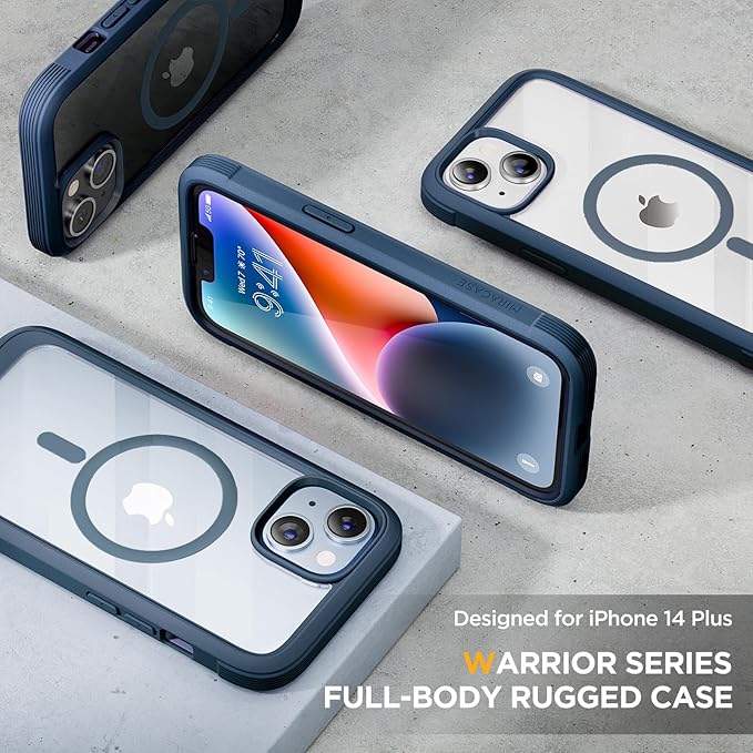 Miracase Glass Series Designed for iPhone 14 Plus Case 6.7 inch, 2023 Upgrade Full-Body Magnetic Clear Case with Built-in 9H Tempered Glass Screen Protector,Compatible with MagSafe,Blue